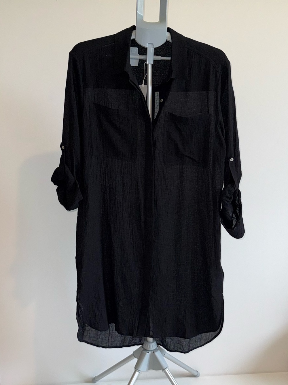 Seafolly Black Crinkle Twill Beach Shirt Cover Up Size S